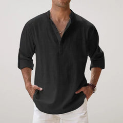 Juan - Camisa Henley de algodón con efecto lino