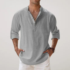 Juan - Camisa Henley de algodón con efecto lino