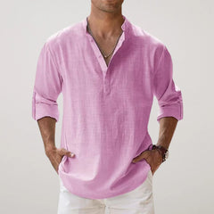 Juan - Camisa Henley de algodón con efecto lino