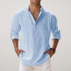 Juan - Camisa Henley de algodón con efecto lino