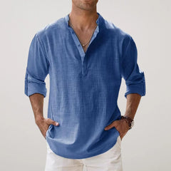 Juan - Camisa Henley de algodón con efecto lino