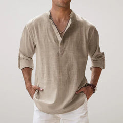 Juan - Camisa Henley de algodón con efecto lino