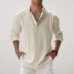 Juan - Camisa Henley de algodón con efecto lino
