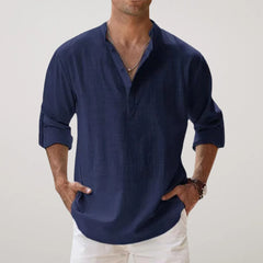 Juan - Camisa Henley de algodón con efecto lino