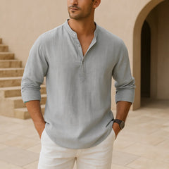 Juan - Camisa Henley de algodón con efecto lino