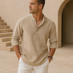 Juan - Camisa Henley de algodón con efecto lino