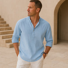 Juan - Camisa Henley de algodón con efecto lino