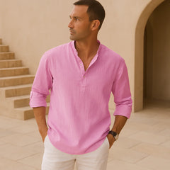 Juan - Camisa Henley de algodón con efecto lino