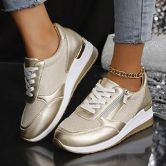 LIA - Tenis ortopédicos para mujer con cordones y cierre lateral con cremallera