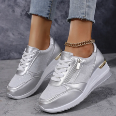 LIA - Tenis ortopédicos para mujer con cordones y cierre lateral con cremallera