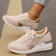 LIA - Tenis ortopédicos para mujer con cordones y cierre lateral con cremallera