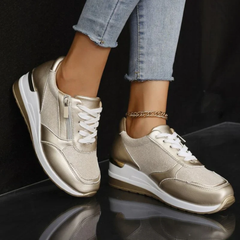 LIA - Tenis ortopédicos para mujer con cordones y cierre lateral con cremallera