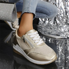 LIA - Tenis ortopédicos para mujer con cordones y cierre lateral con cremallera