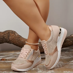 LIA - Tenis ortopédicos para mujer con cordones y cierre lateral con cremallera