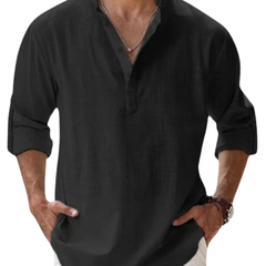Juan - Camisa Henley de algodón con efecto lino