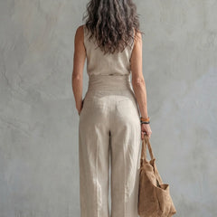 Maria | Conjunto Top y Pantalón Ancho Algodón y Lino
