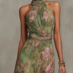 Livia - Vestido maxi halter floral elegante