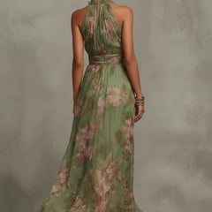 Livia - Vestido maxi halter floral elegante