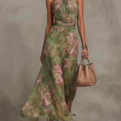 Livia - Vestido maxi halter floral elegante