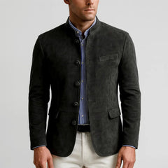 Blazer de gamuza con cuello mao
