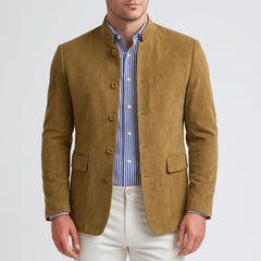Blazer de gamuza con cuello mao