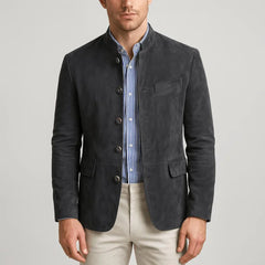 Blazer de gamuza con cuello mao