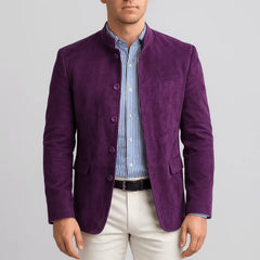 Blazer de gamuza con cuello mao
