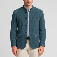 Blazer de gamuza con cuello mao