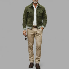 Chamarra retro de gamuza verde caqui
